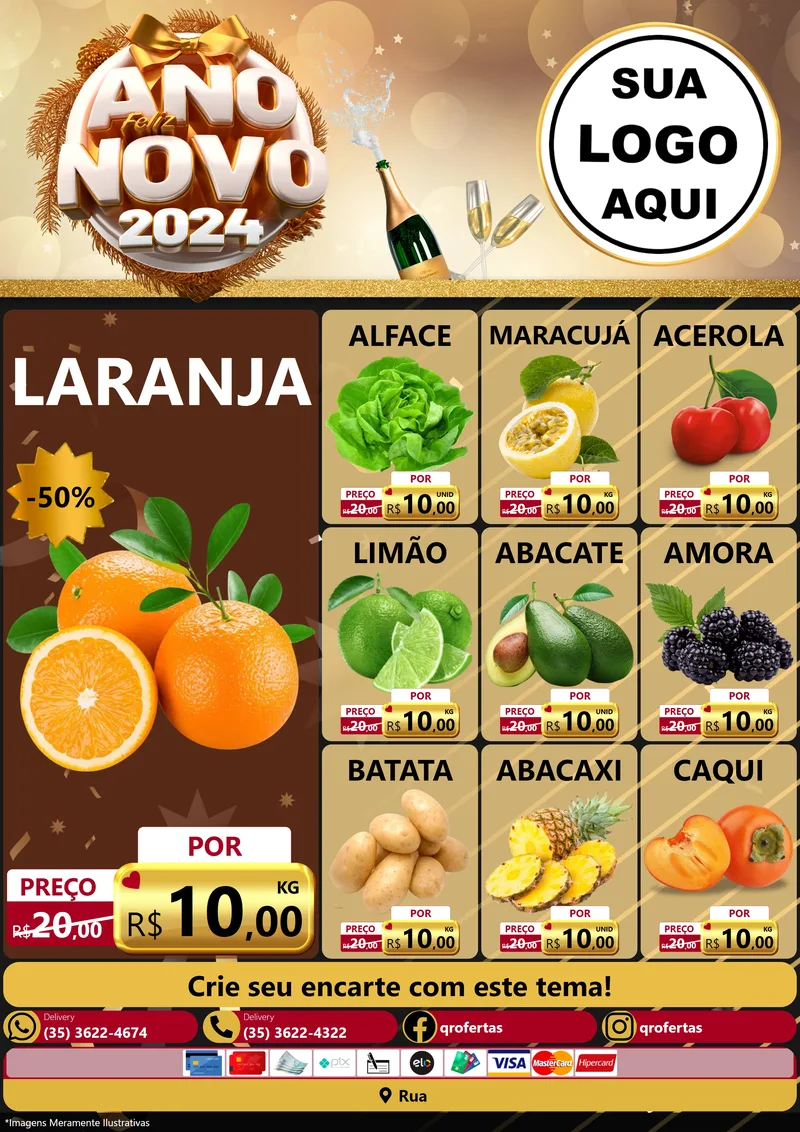 Modelo de Encarte para Encarte A4 Vertical com o tema Feliz Ano Novo 2027 para Hortifrúti