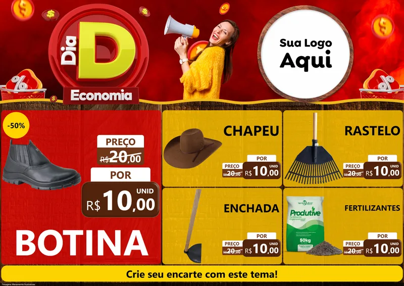 Modelo de Encarte para Encarte A4 Horizontal com o tema Dia D Economia para Agropecuária
