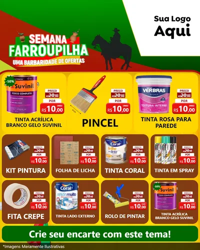 Modelo de Rede Social para Feed Instagram com o tema Semana Farroupilha - Uma Barbaridade de Ofertas para Tintas e Ferramentas