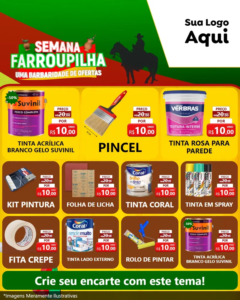 Modelo de Rede Social para Feed Instagram com o tema Semana Farroupilha - Uma Barbaridade de Ofertas para Tintas e Ferramentas