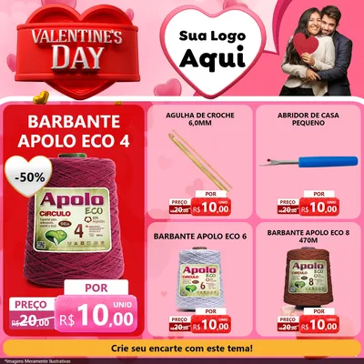 Modelo de Rede Social para Feed Facebook com o tema Valentine's Day para Armarinho e Aviamentos