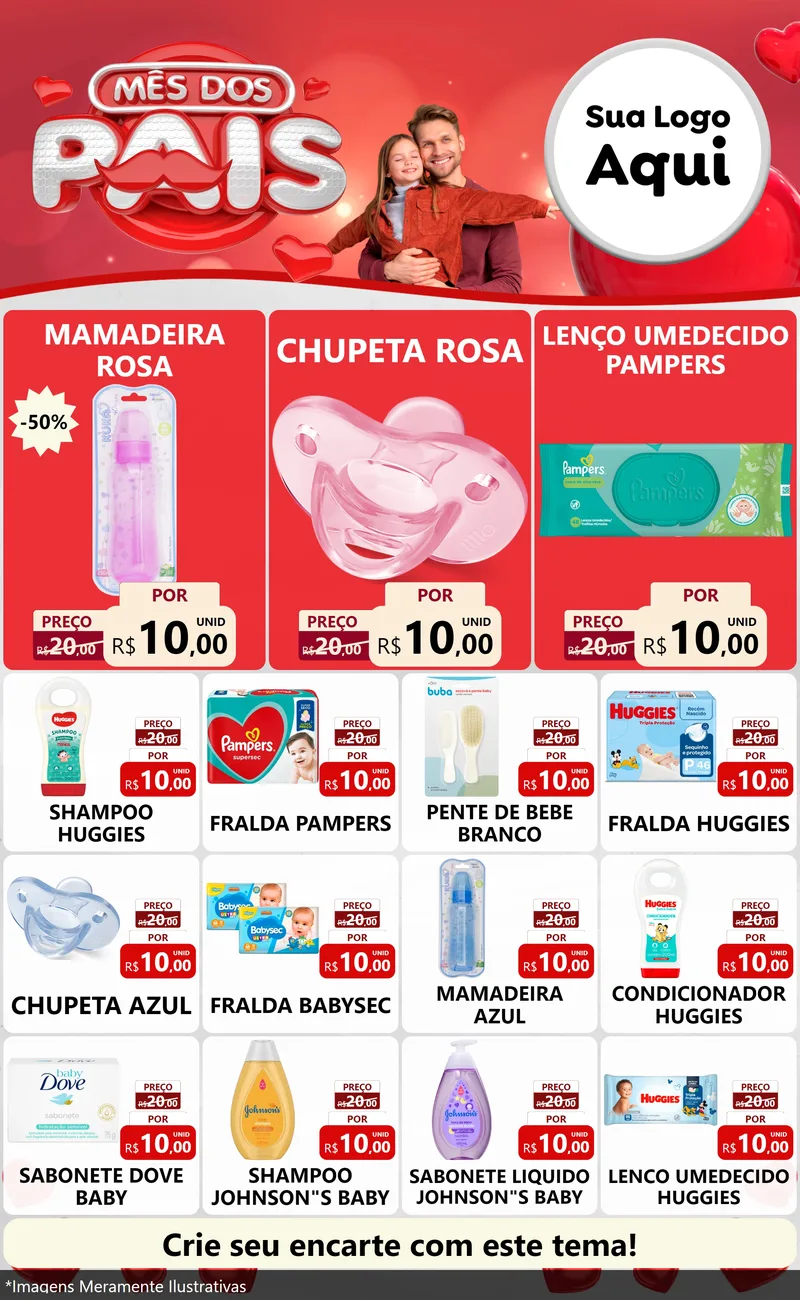 Modelo de Encarte para Encarte Grande com o tema Mês dos Pais para Bebês