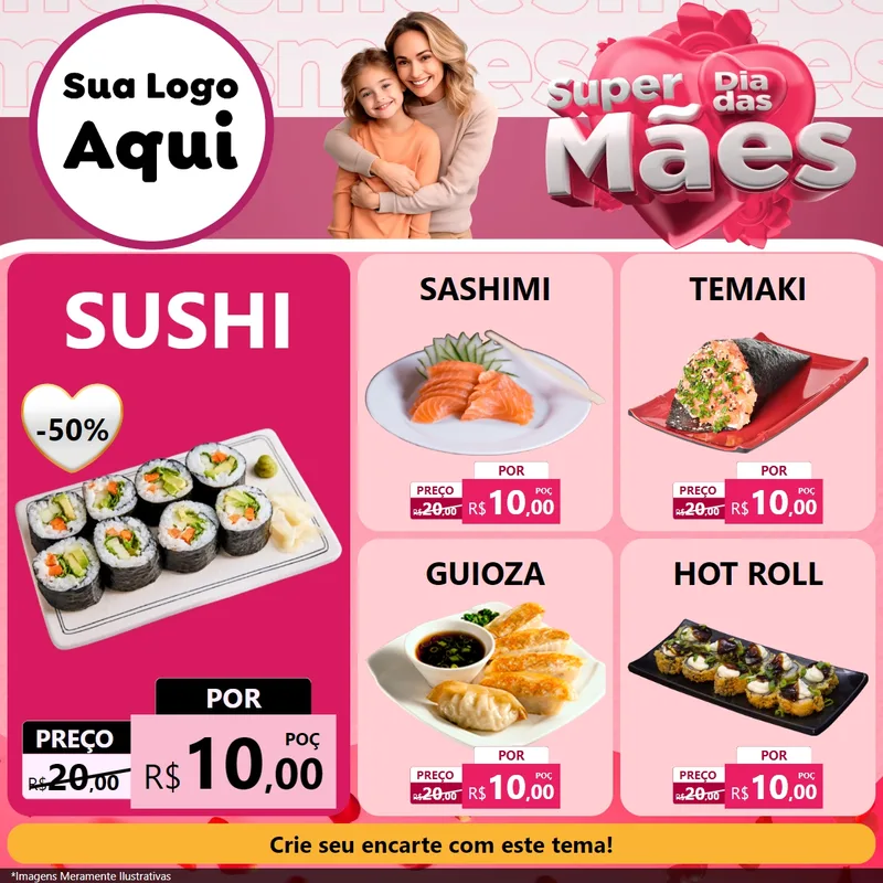 Modelo de Rede Social para Feed Facebook com o tema Super Dia Das Mães para Comida japonesa