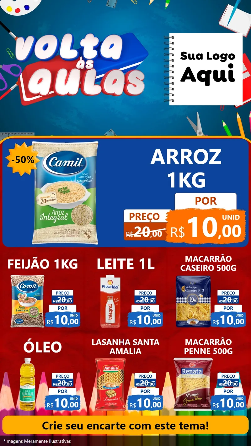 Modelo de Rede Social para Stories com o tema Volta Às Aulas para Supermercado