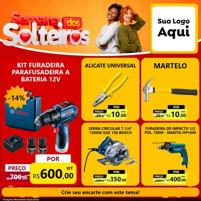 Modelo de Rede Social para Feed Facebook com o tema Semana dos Solteiros para Maquinas e Ferramentas