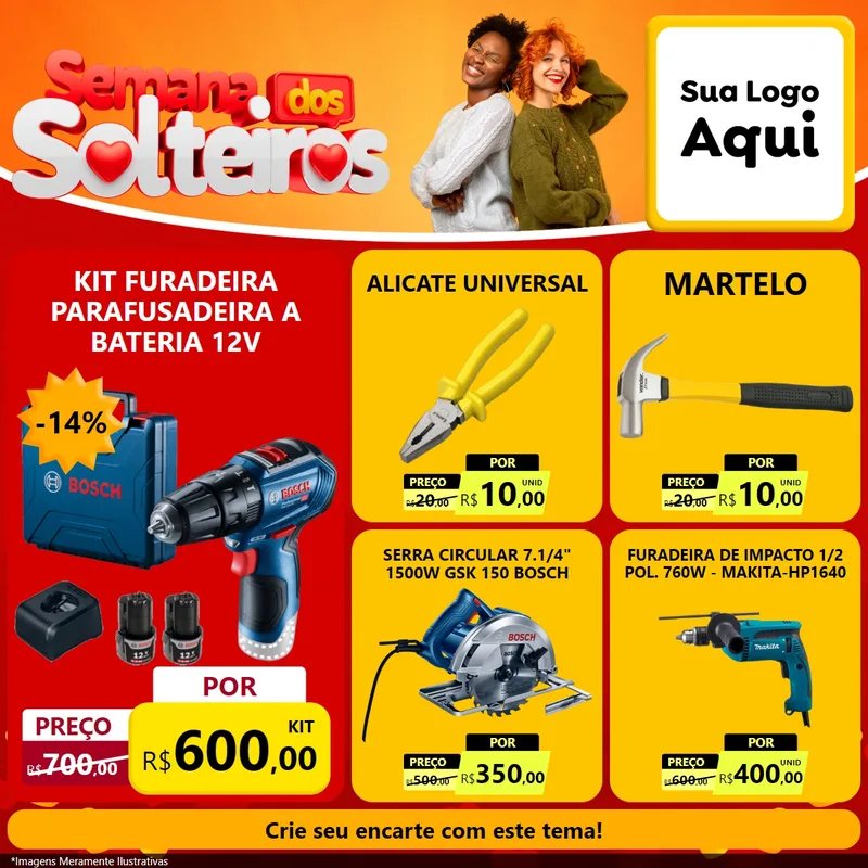 Modelo de Rede Social para Feed Facebook com o tema Semana dos Solteiros para Maquinas e Ferramentas