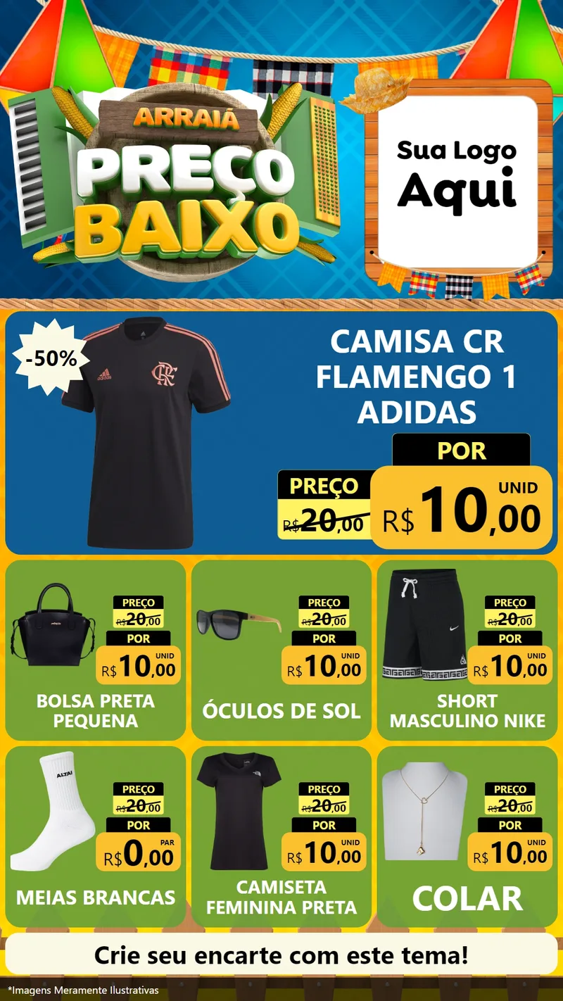 Modelo de Rede Social para Stories com o tema Arraiá de Preço Baixo - Junina para Roupas e acessórios