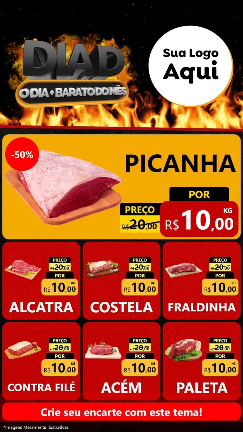 Modelo de Rede Social para Stories com o tema Dia D, O Dia Mais Barato Do Mês para Açougue