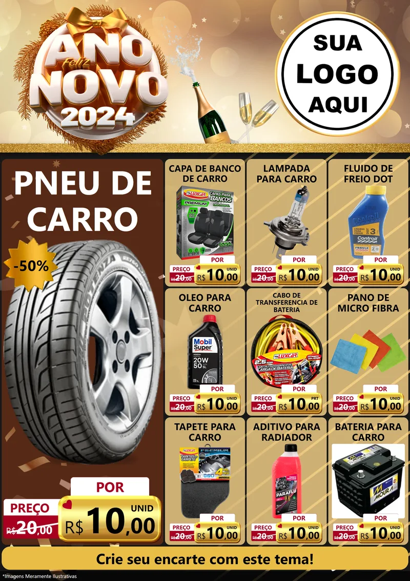 Modelo de Encarte para Encarte A4 Vertical com o tema Feliz Ano Novo 2027 para Auto peças