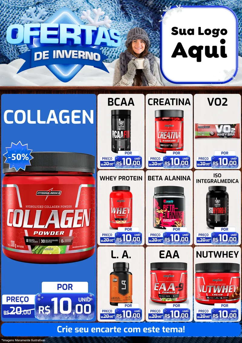 Modelo de Encarte para Encarte A4 Vertical com o tema Ofertas de Inverno para Suplementos alimentares