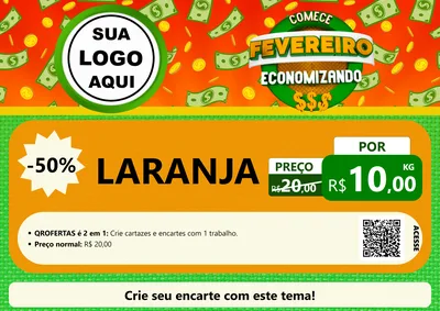 Modelo de Cartaz para Cartaz A4 Horizontal com o tema Comece Fevereiro Economizando para Hortifrúti