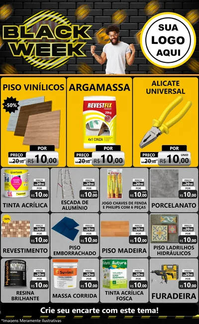 Modelo de Encarte para Encarte Grande com o tema Black Week para Material para Construção