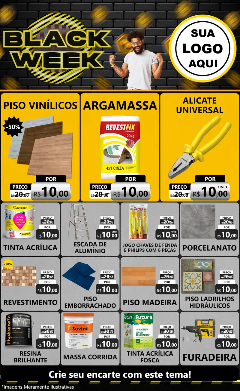 Modelo de Encarte para Encarte Grande com o tema Black Week para Material para Construção
