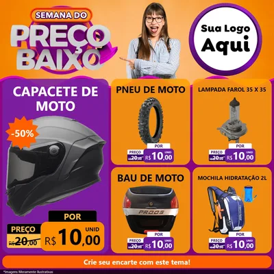 Modelo de Rede Social para Feed Facebook com o tema Semana do Preço Baixo para Moto peças