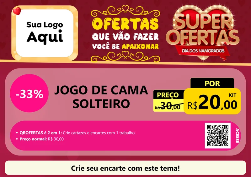 Modelo de Cartaz para Cartaz A4 Horizontal com o tema Dia dos Namorados para Cama, Mesa e Banho