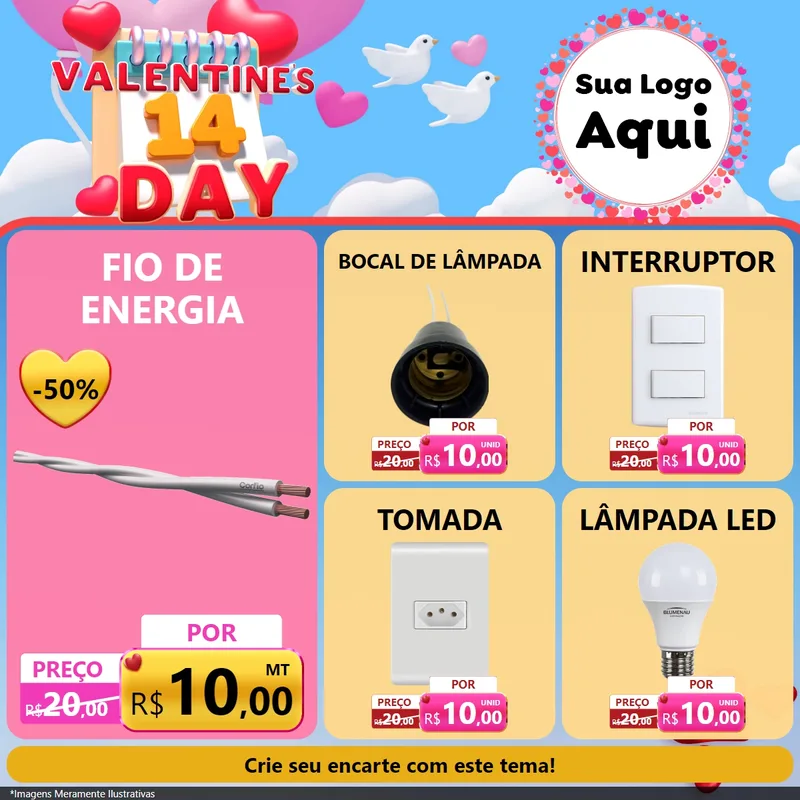 Modelo de Rede Social para Feed Facebook com o tema Valentine's Day para Materiais Elétricos