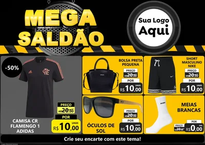 Modelo de Encarte para Encarte A4 Horizontal com o tema Mega Saldão para Roupas e acessórios