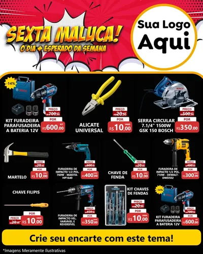 Modelo de Rede Social para Feed Instagram com o tema Sexta Maluca! para Maquinas e Ferramentas