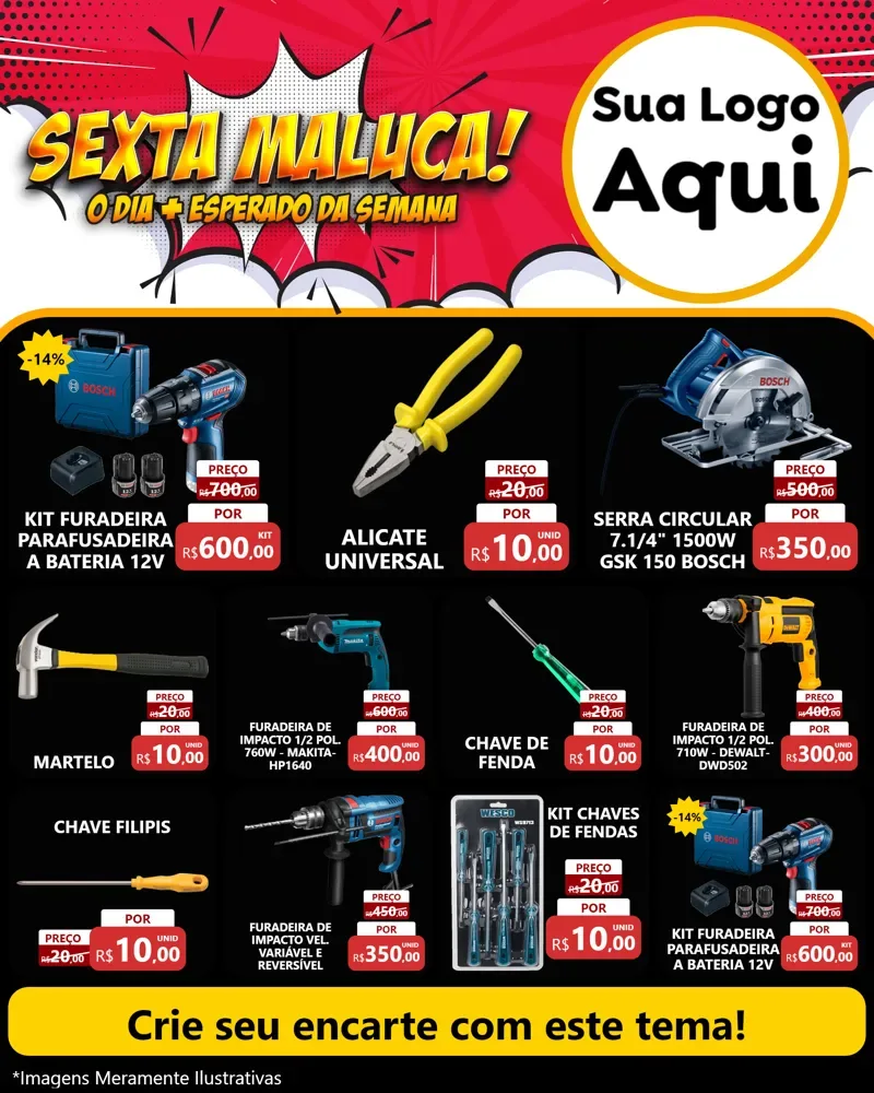 Modelo de Rede Social para Feed Instagram com o tema Sexta Maluca! para Maquinas e Ferramentas