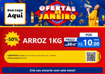 Modelo de Cartaz para Cartaz A4 Horizontal com o tema Ofertas de Janeiro para Supermercado