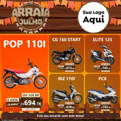 Modelo de Rede Social para Feed Facebook com o tema Arraiá de Julho - Junina para Concessionaria de Motos