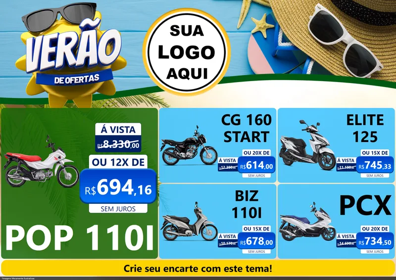 Modelo de Encarte para Encarte A4 Horizontal com o tema Verão de Ofertas para Concessionaria de Motos