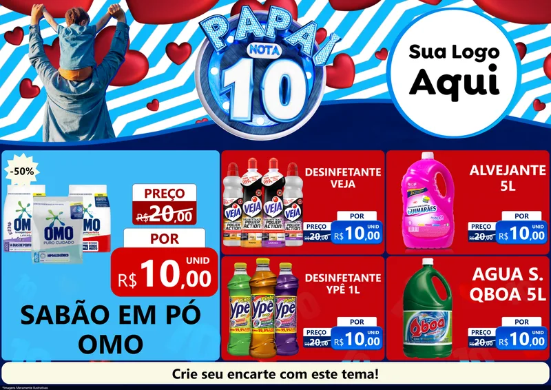 Modelo de Encarte para Encarte A4 Horizontal com o tema Papai Nota 10 para Produtos de Limpeza