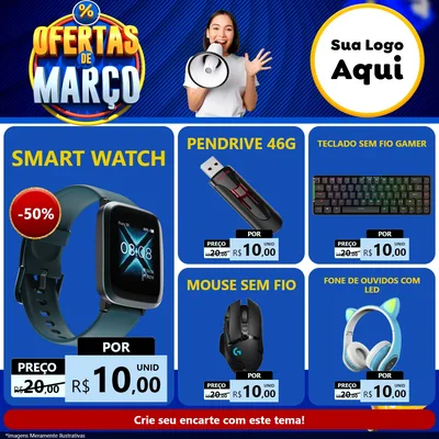 Modelo de Rede Social para Feed Facebook com o tema Ofertas de Março para Informática