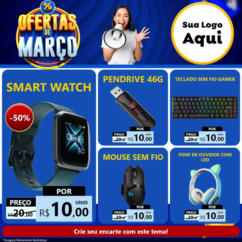 Modelo de Rede Social para Feed Facebook com o tema Ofertas de Março para Informática