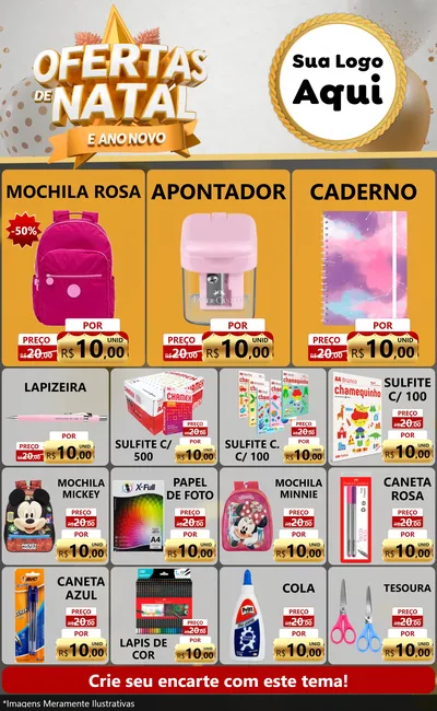 Modelo de Encarte para Encarte Grande com o tema Ofertas De Natal E Ano Novo para Papelaria