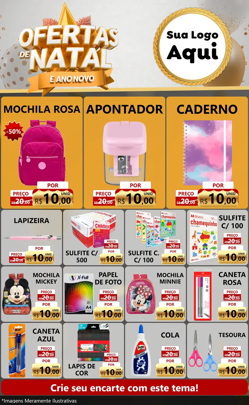 Modelo de Encarte para Encarte Grande com o tema Ofertas De Natal E Ano Novo para Papelaria