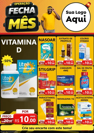 Modelo de Encarte para Encarte A4 Vertical com o tema Operação Fecha Mês para Farmácia