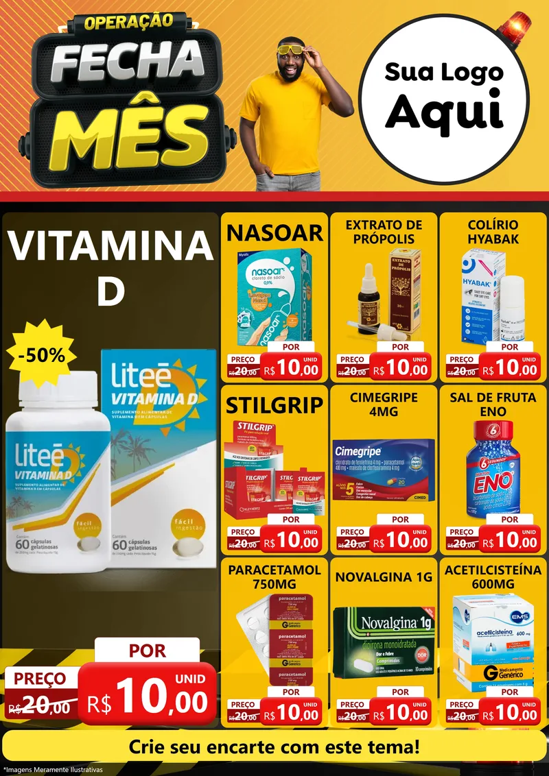 Modelo de Encarte para Encarte A4 Vertical com o tema Operação Fecha Mês para Farmácia