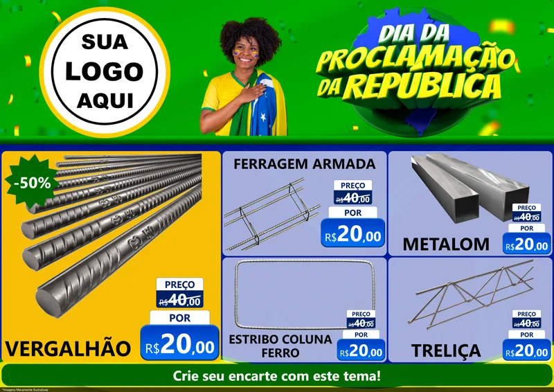 Modelo de Encarte para Encarte A4 Horizontal com o tema Dia Da Proclamação Da República para Ferragens