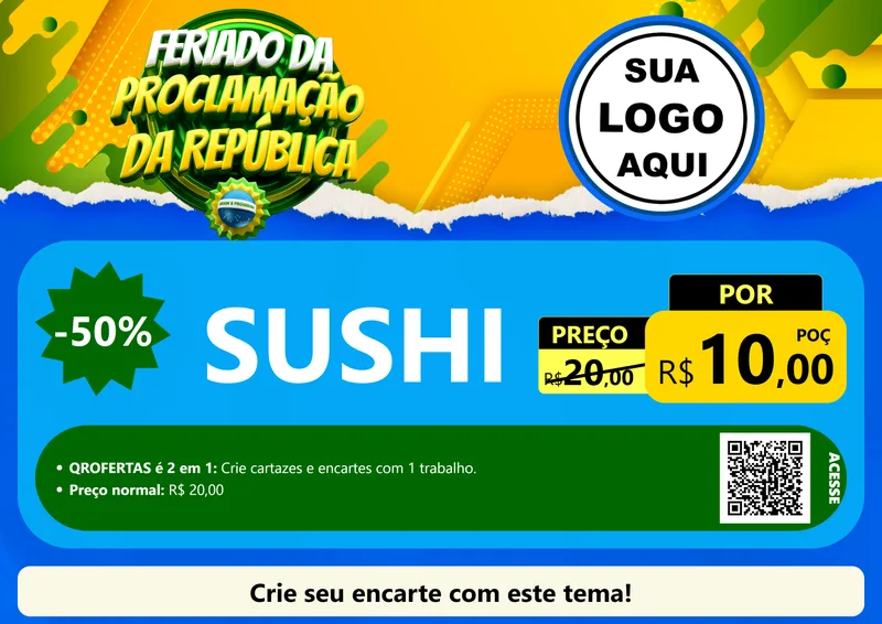 Modelo de Cartaz para Cartaz A4 Horizontal com o tema Feriado da Proclamação da República para Comida japonesa