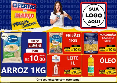 Modelo de Encarte para Encarte A4 Horizontal com o tema Ofertas de Março - Preços Incríveis para Supermercado