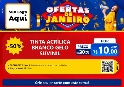 Modelo de Cartaz para Cartaz A4 Horizontal com o tema Ofertas de Janeiro para Tintas e Ferramentas