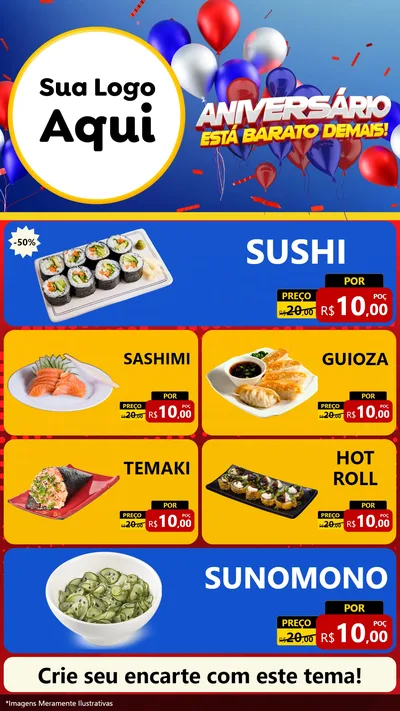 Modelo de TV para TV Vertical com o tema Aniversário para Comida japonesa