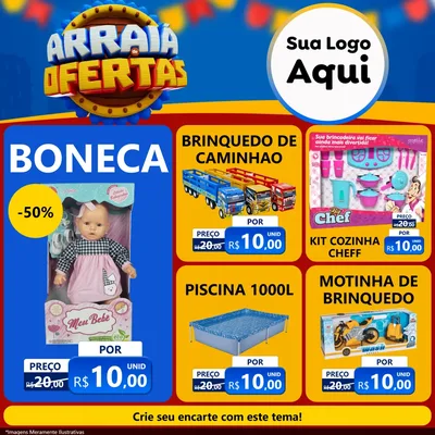 Modelo de Rede Social para Feed Facebook com o tema Arraiá de Ofertas - Junina para Brinquedos
