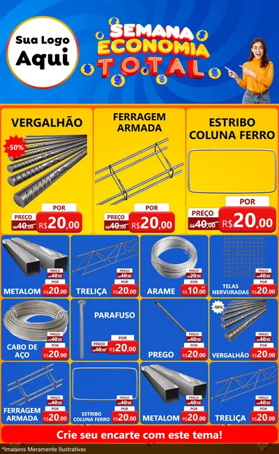 Modelo de Encarte para Encarte Grande com o tema Semana Economia Total para Ferragens