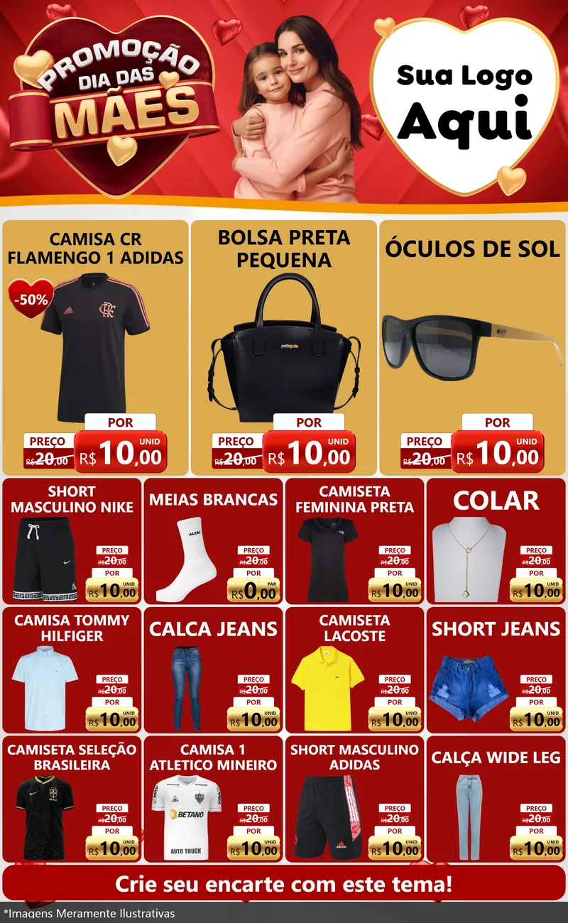 Modelo de Encarte para Encarte Grande com o tema Promoção Dia das Mães para Roupas e acessórios