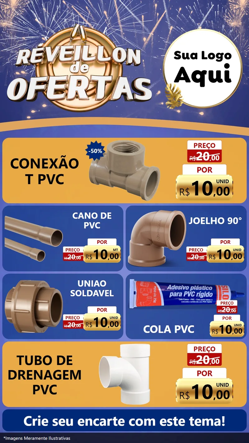 Modelo de TV para TV Vertical com o tema Réveillon de Ofertas para Tubos e conexões