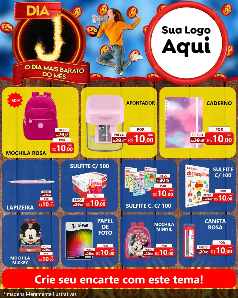 Modelo de Rede Social para Feed Instagram com o tema Dia J - O Dia Mais Barato Do Mês para Papelaria