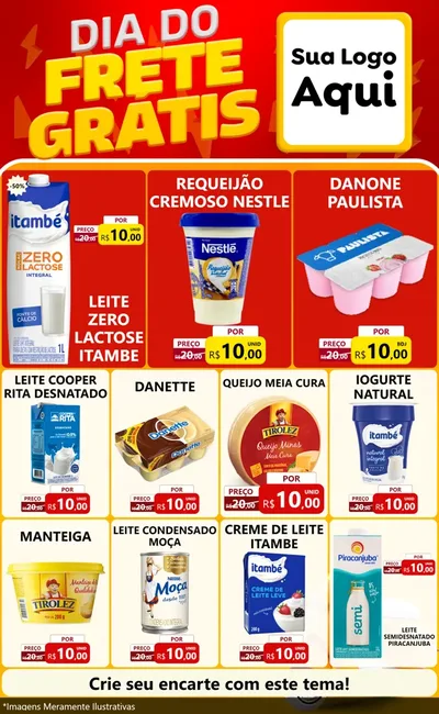 Modelo de Encarte para Encarte Grande com o tema Dia do Frete Grátis para Frios e Laticínios