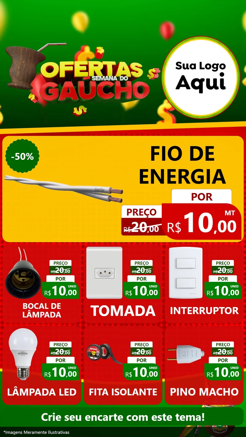 Modelo de Rede Social para Stories com o tema Ofertas Semana Do Gaúcho para Materiais Elétricos