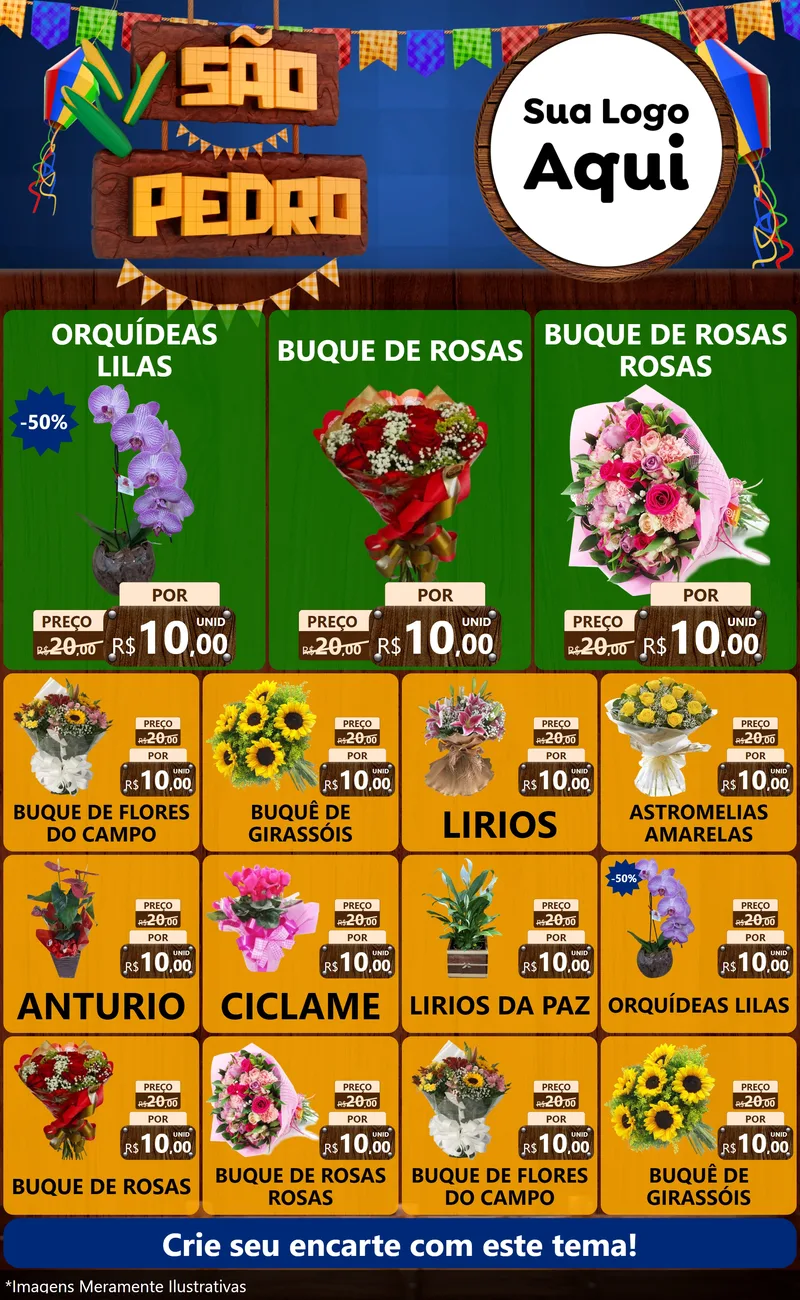 Modelo de Encarte para Encarte Grande com o tema São Pedro para Floricultura e jardim