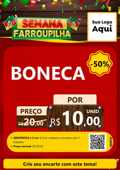 Modelo de Cartaz para Cartaz A4 Vertical com o tema Semana Farroupilha para Brinquedos