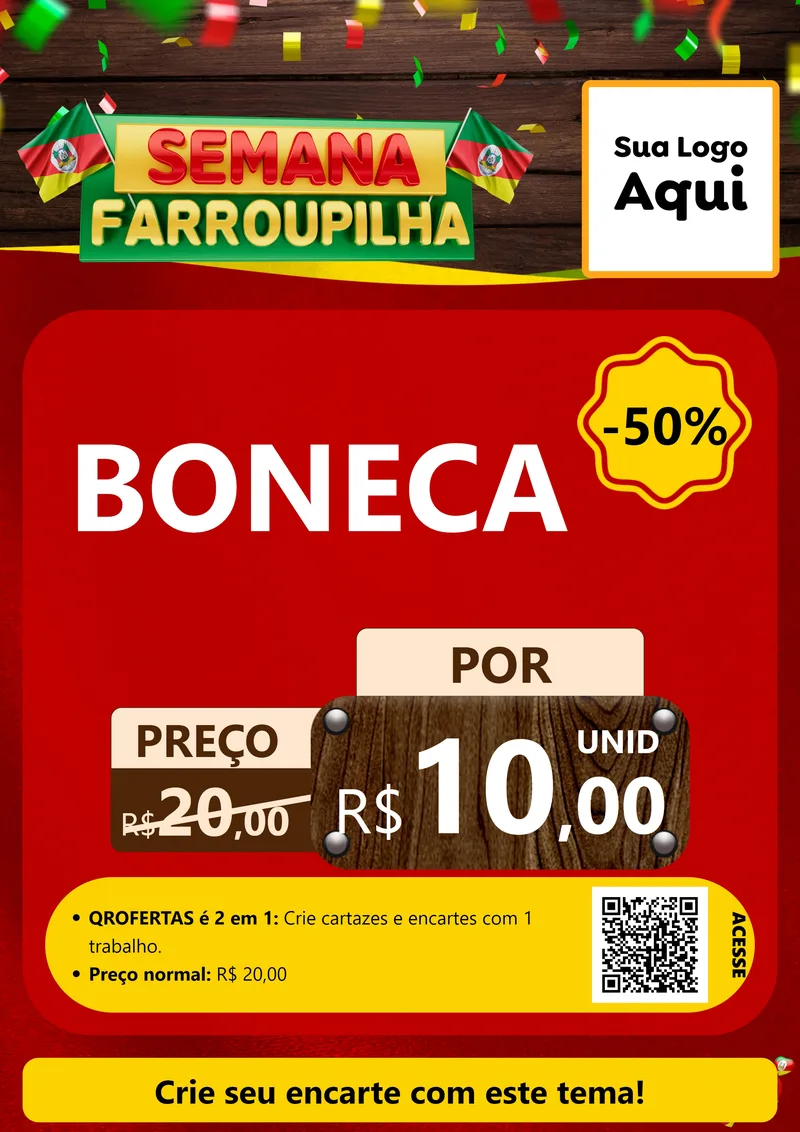 Modelo de Cartaz para Cartaz A4 Vertical com o tema Semana Farroupilha para Brinquedos