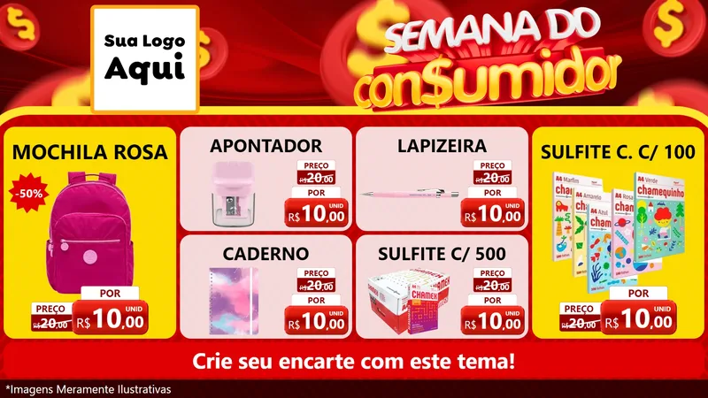 Modelo de TV para TV Horizontal com o tema Semana do Consumidor para Papelaria