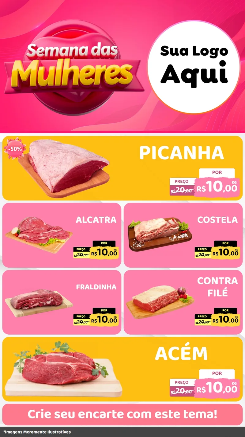 Modelo de TV para TV Vertical com o tema Semana das Mulheres para Açougue